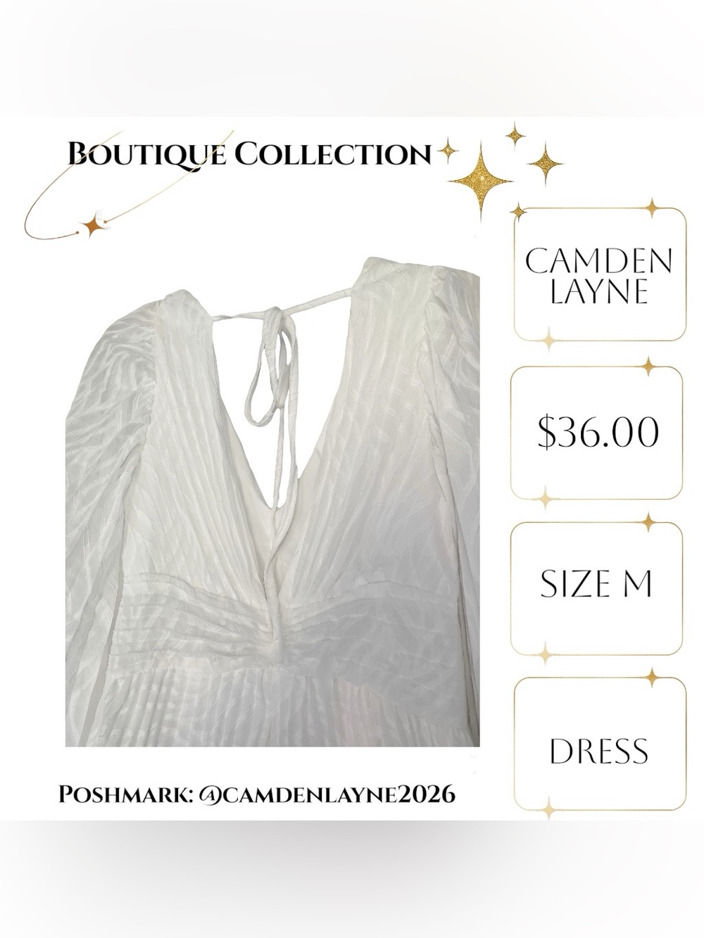 V-Neck White Pleated Maxi Dress with Sheer Long Sleeves - Picture 10 of 10